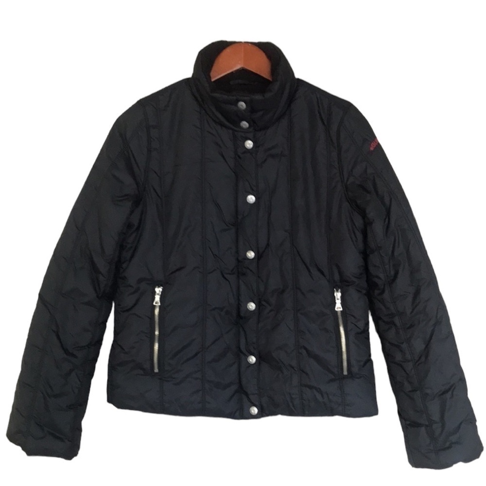 Guess Black Quilted Puffer Jacket Fleece Lined Snap Zip Size Medium